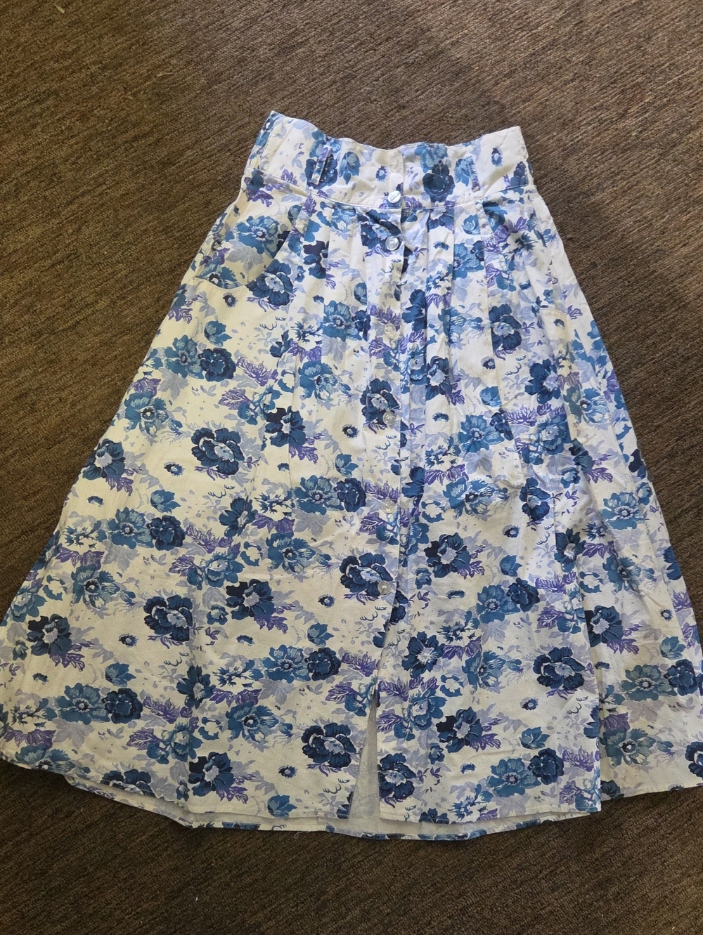 EGO White Midi Skirt with Blue Floral Print